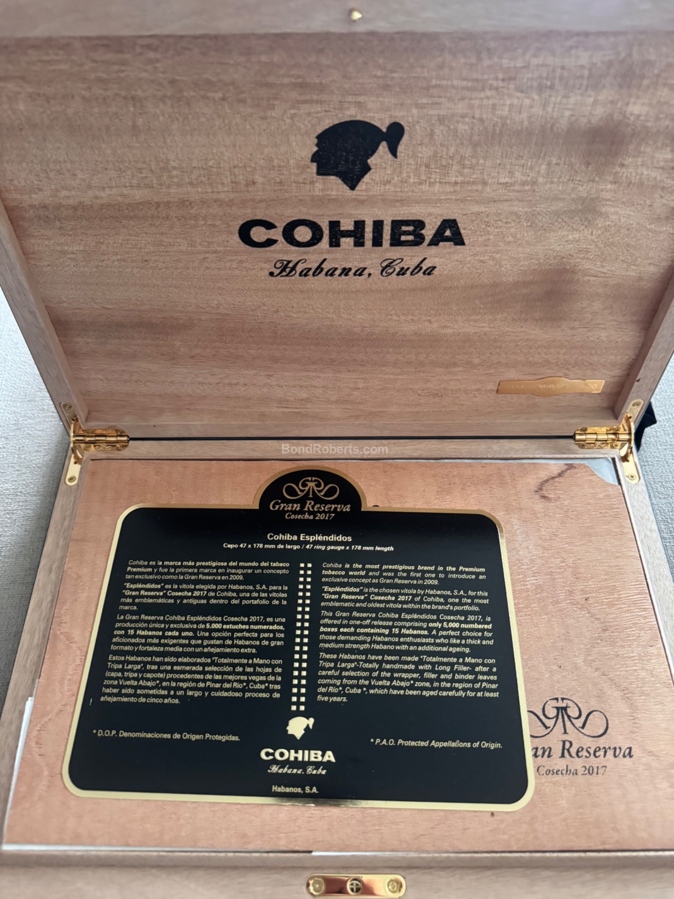Cohiba Espléndidos Gran Reserva Cosecha 2017 2024 | Bond Roberts
